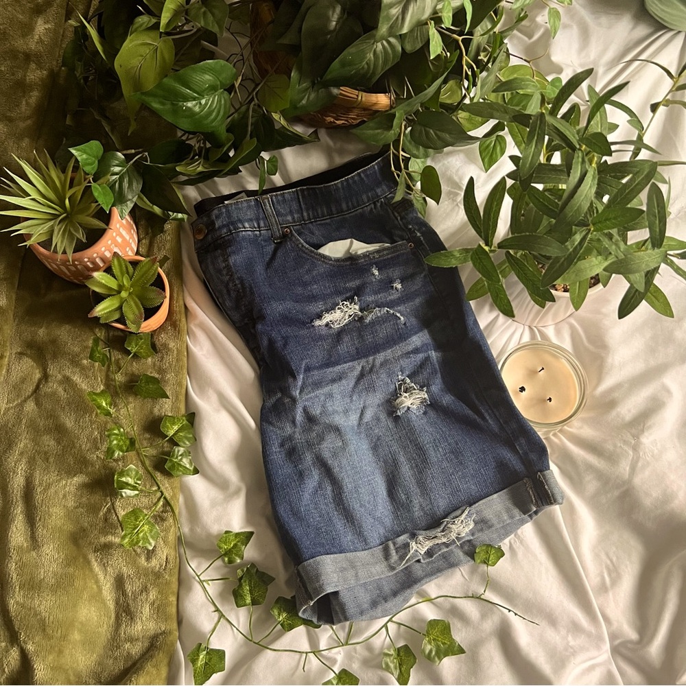 blue jean distressed shorts plus size